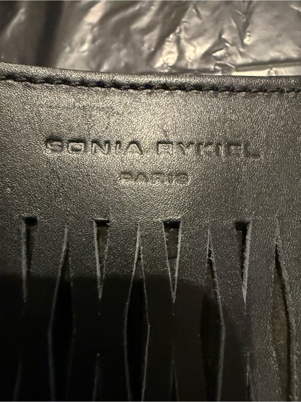 Sonia Rykiel Black Leather Fringe Logo Clutch